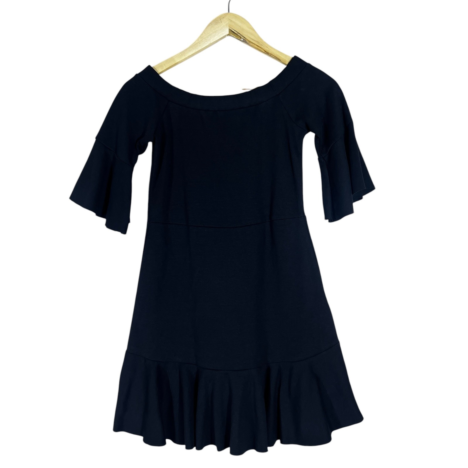 Nwt Free People Bell Sleeve Solid Mini Dress Black Boho Ruffle Hem Size Xs